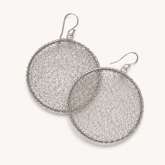 Crochet Moon hand-crocheted sterling silver earrings by JYOCO