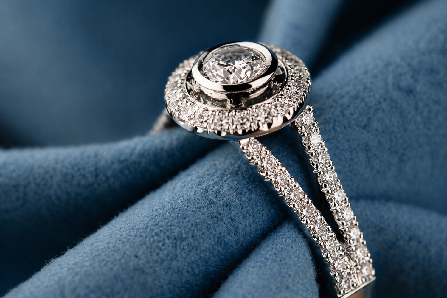 Diamond ring from JYOCO atelier on blue soft material